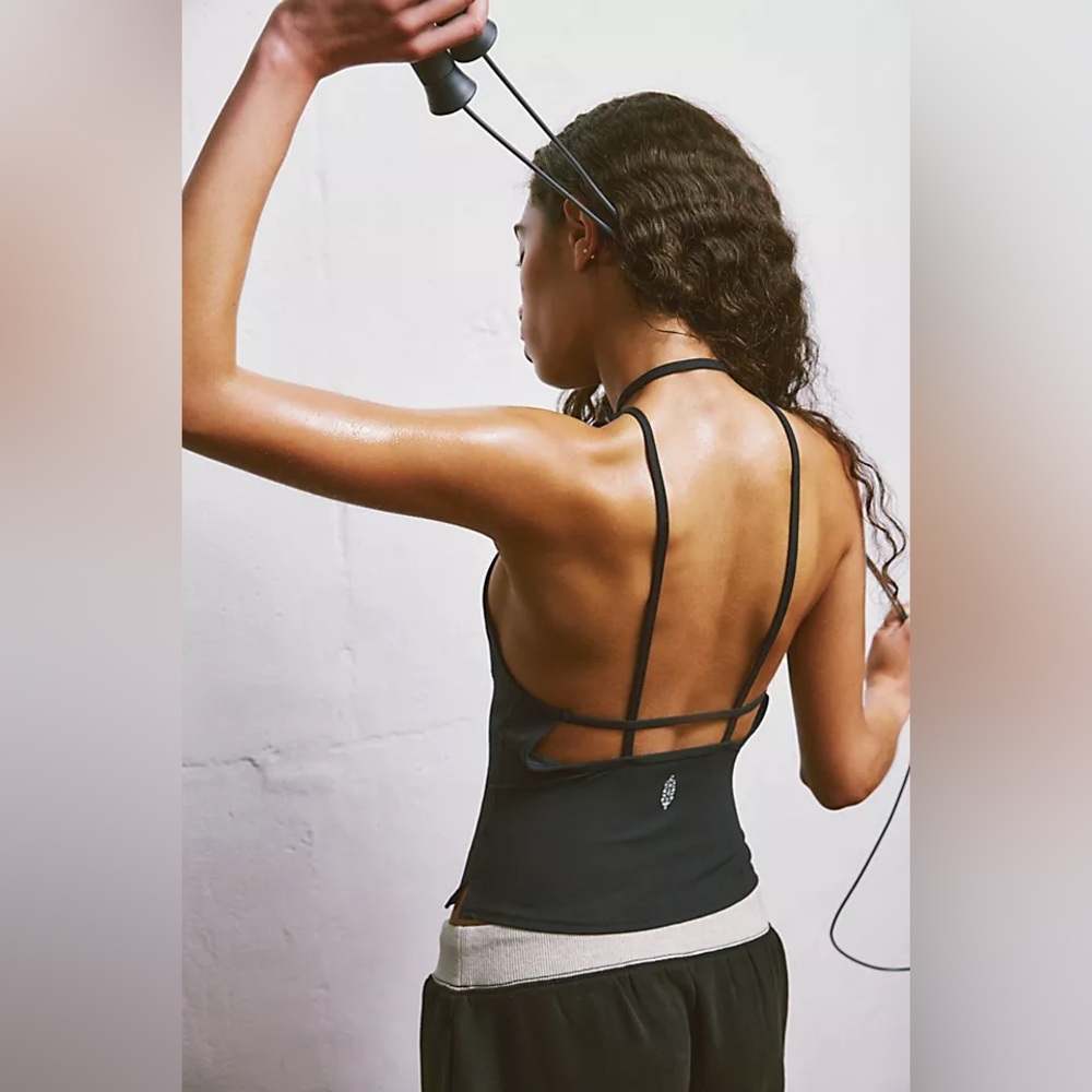 Free People Never Better Make it Better Black Strappy Back Tank Top
